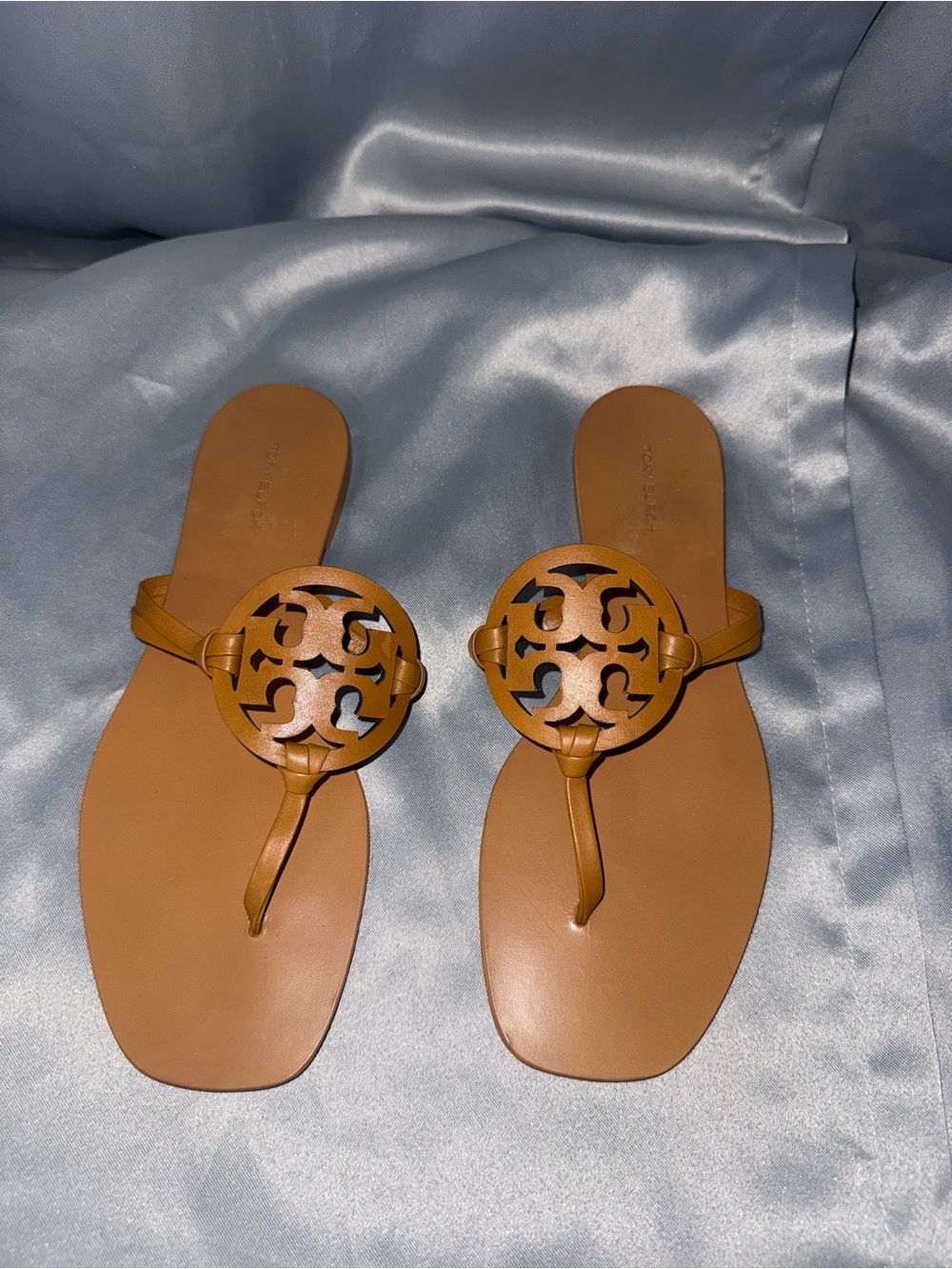 Tory Burch Tan Leather Logo Thong Sandals